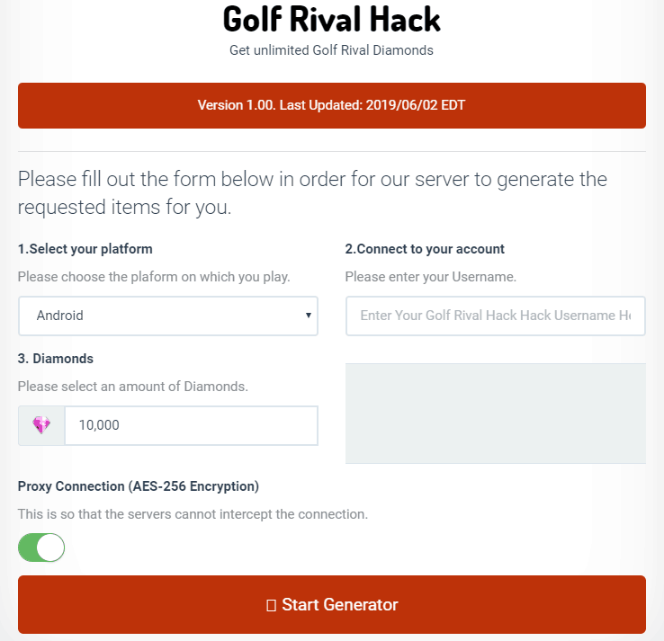 golf rival diamond generator screenshot
