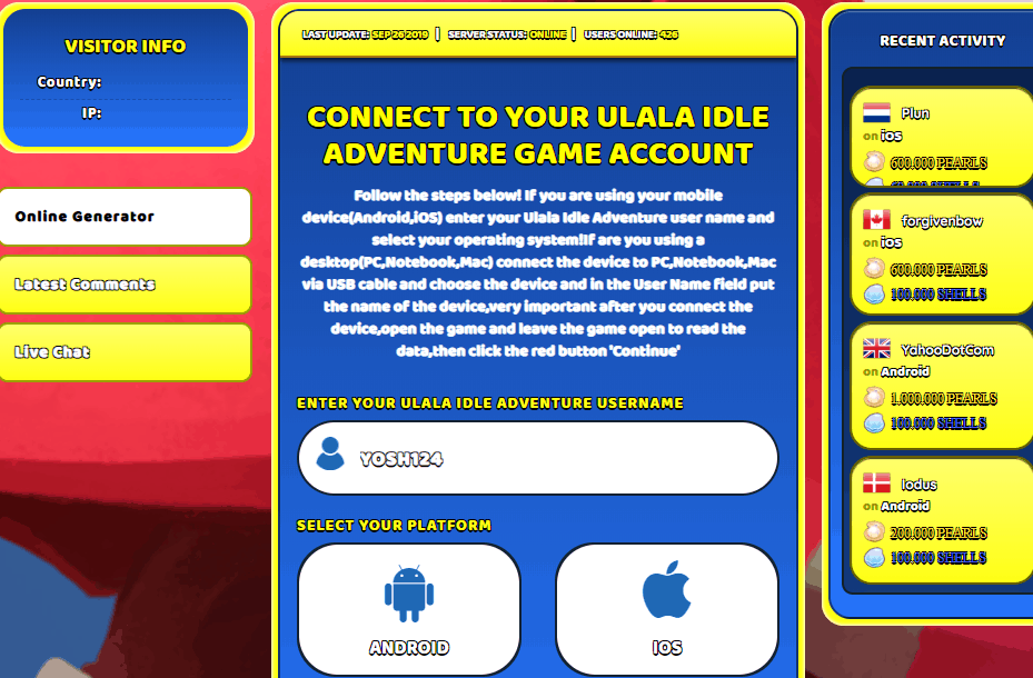 Ulala: Idle Adventures pearls generator screenshot