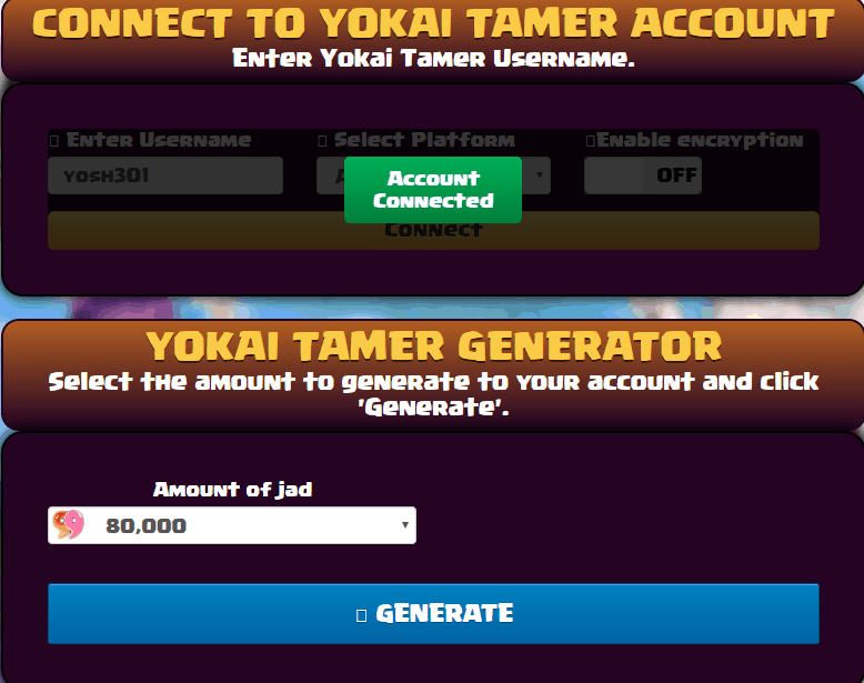 Screenshot of Yokai Tamer Jade Generator